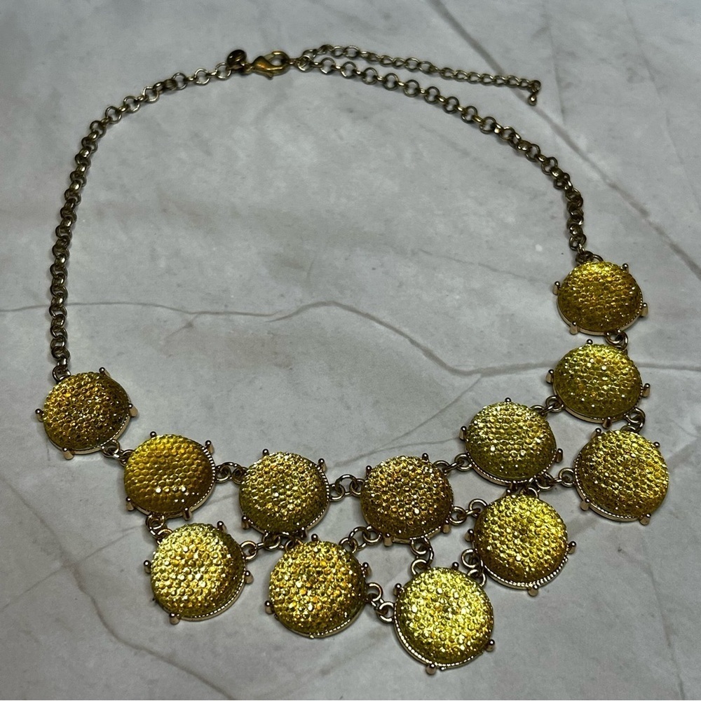 Charming Charlie Yellow Faceted Cabochon Bib Statement Necklace